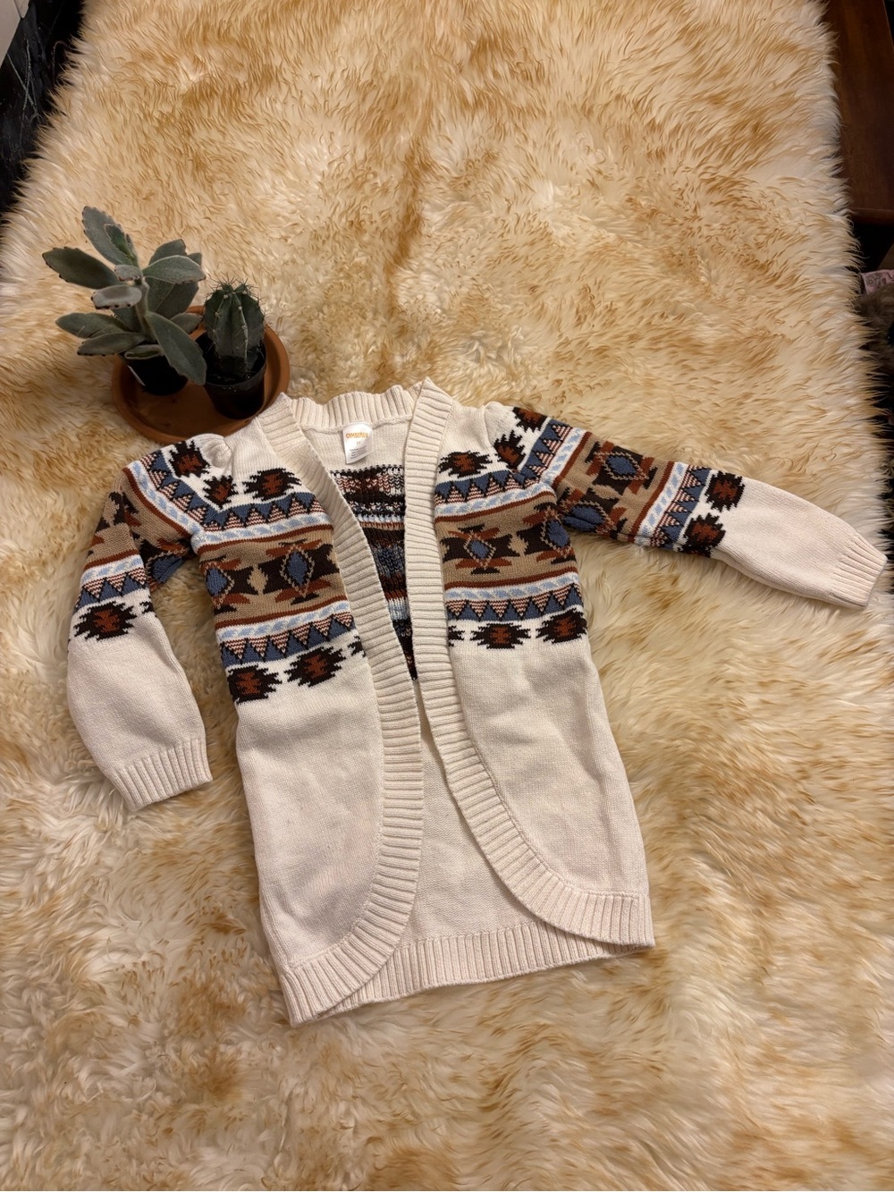 3T Cream Open-Front Fair Isle Cardigan Sweater western country cowgirl